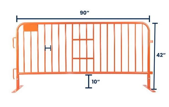 7.5 ft Metal Barricade Orange | Flat Feet | Heavy-Duty